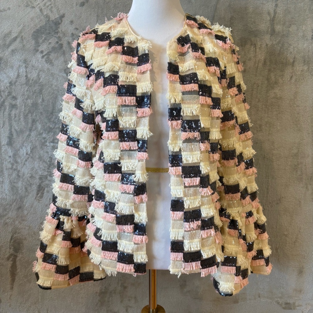 Performance Equestrian Dance Colorful Sequined Tassel Festival Jacket Sz 4